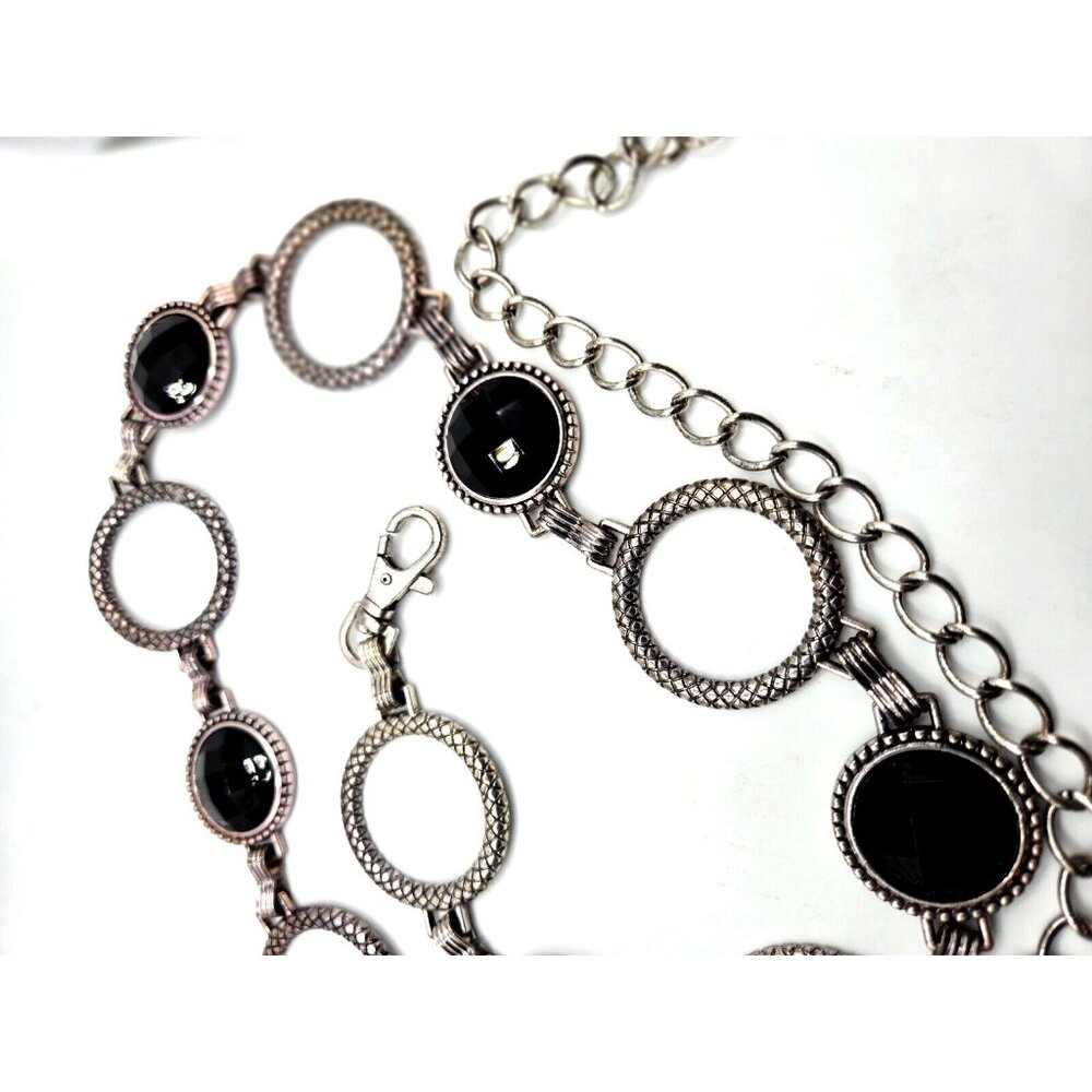 Black and textured Silver vintage Chain Link Belt 44" long faceted black